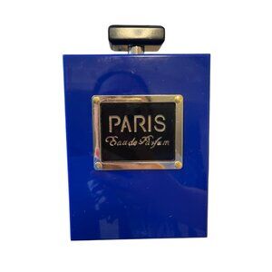 Paris Perfume Bottle Novelty Acrylic Crossbody Purse In Royal Blue